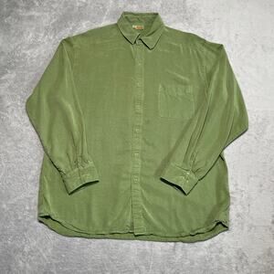 Tianello Shirt Mens Large Green Relaxed Fit Casual Tencel USA Made Long Sleeve